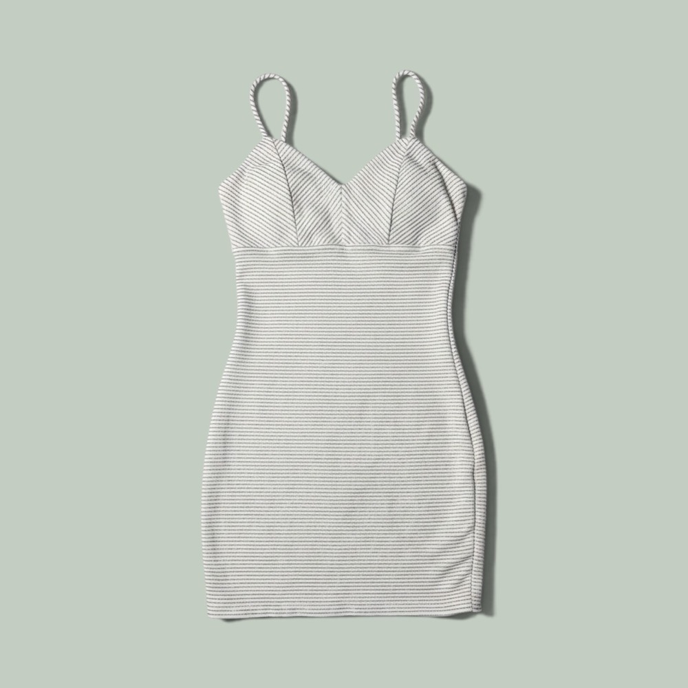 Charlotte Russe XS White Silver Metallic Striped Knit Bodycon Mini Dress Y2K